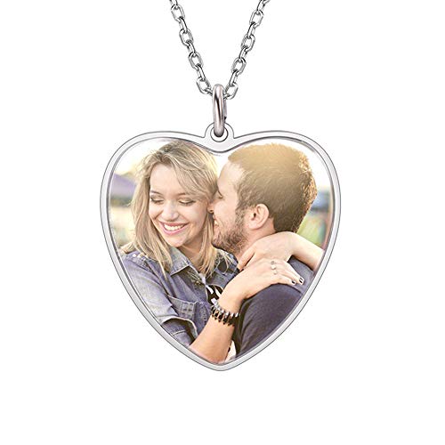 U7 Damen Collier mit Foto und Texte Gravur 925 Sterlingsilber Herz Form Anhänger Halskette personalisiert DIY Name Foto Kette Frauen Mädchen Mode Schmuck für Valentinstag Muttertag von U7