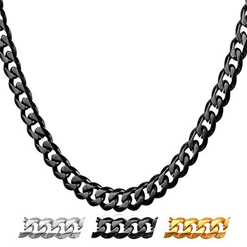 U7 Damen Collier schwarz kurz Panzerkette 36+5cm/6mm verstellbar kubanische Gliederkette glänzend Panzer Kette trendige Halskette Modeschmuck Accessoire für Frauen Mädchen von U7