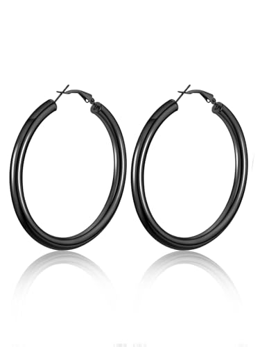 U7 Damen Creolen Ohrringe 5mm dicke Kreis Kreolen Schwarz 60mm Hoop Ohrringe Hoop Earrings Ohr Schmuck Accessoire für Party tägliches Tragen von U7