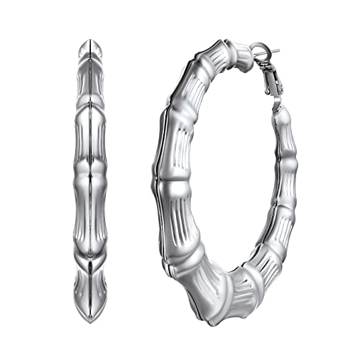 U7 Damen Creolen Ohrringe Bambus Design Runde Kreis Kreolen Edelstahl 60mm Hoop Ohrringe Hoop Earrings Ohr Modeschmuck Accessoire für Party tägliches Tragen von U7