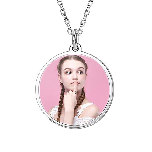 U7 Damen DIY Foto Kette Sterlingsilber 925 personalisiert Runde Form Anhänger mit 46+5cm Rolokette Frauen Mädchen Namenkette einzigartiges Geschenk für Valentinstag Weihnachten Jahrestag von U7