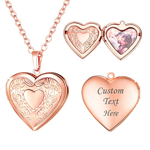 U7 Damen Collier Rosegold Herz Blumen Medaillon zum Öffnen Foto Bilder Amulett Locket Reliefgravierung Herz in Herz Anhänger Custom Halskette Herzanhänger Charm Modeschmuck für Liebe Freundin von U7