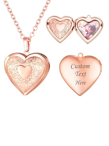 U7 Medallion zum Öffnen mit Bild Damen Rosegold Personalisiertes Herz Amulett Foto Heart Locket Necklace Custom Herzkette Aufklappbar Charm Modeschmuck für Liebe Freundin Mutter von U7