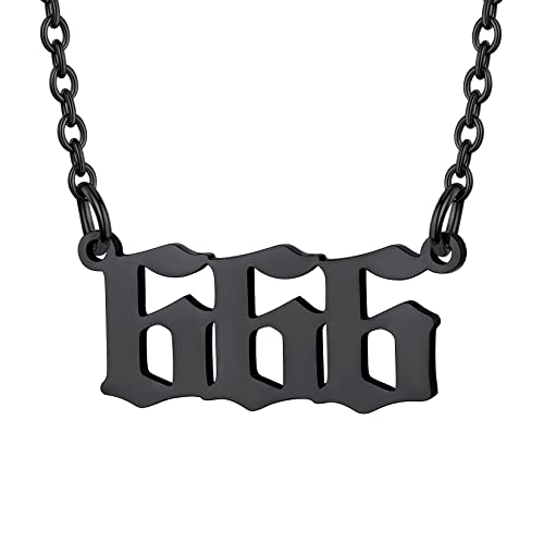 U7 Damen Halskette Schwarz Engelszahlen Nummer 666 Anhänger Kette Edelstahl Glücklich Engelnummern Kettenanhänger Angel Number Pendant Necklace Silber Minimalist Numerologie Modeschmuck für Jahrestag von U7