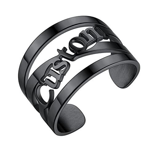 U7 Damen Herren personalisiert Namensring schwarz Offener Ring mit Buchstaben/Namen 14,5mm breit Statement Ring verstellbar Modeschmuck für Männer Frauen von U7