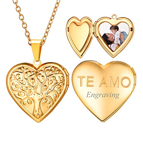 U7 personalisiert Herzanhänger zum Öffnen mit Kette 18k vergoldet Lebensbaum Medaillon Bild Foto Kette Amulett Valentinstag Weihnachten Modeschmuck für Frauen Ehefrau Freundin von U7
