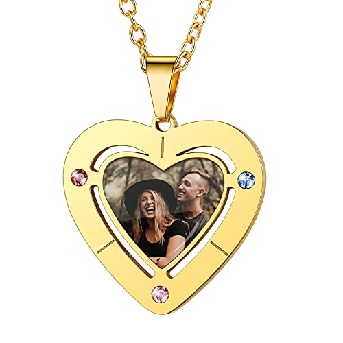 U7 Damen Herzkette mit Geburtssteine 18k vergoldet personalisiert Herz Anhänger Halskette DIY Foto Kette mit Name Geburtsdatum Gravur einzigartiges Souvenir Andenken Modeschmuck von U7