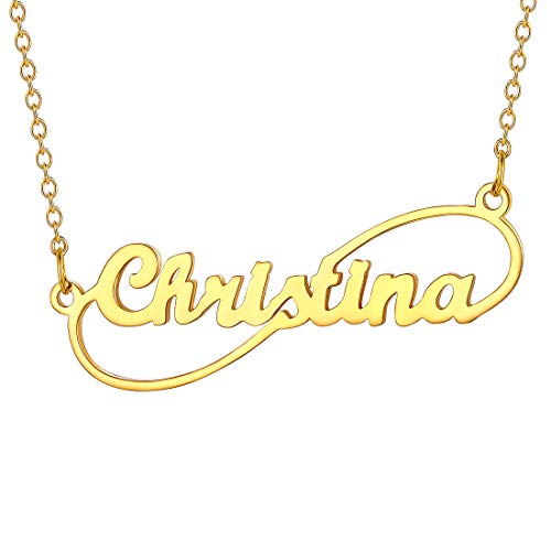 U7 Damen Infinity Namenskette 18k vergolet personalisiert Unenlichkeit Kette mit Name 40+5cm Schlüsselbein Kette Unendlicher einzigartiger Modeschmuck Souvenir für Geburtstag Weihnachten von U7