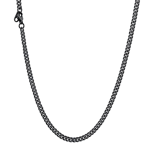 U7 Damen Kette Collier schwarz Edelstahl 46cm Panzerkette Halskette 3mm breit kubanische Gliederkette Hip Hop Link Necklace Modeschmuk Accessoire für Frauen Jungen von U7