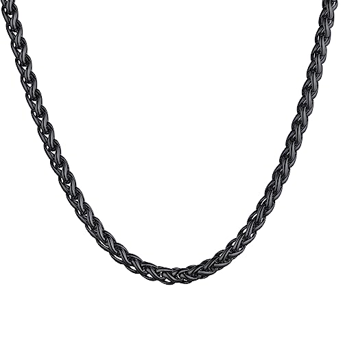 U7 Damen Kette Collier schwarz Edelstahl 46cm Weizenkette Halskette 6mm breit Gliederkette Hip Hop Spiga Chain Necklace Modeschmuk Accessoire für Frauen Jungen von U7