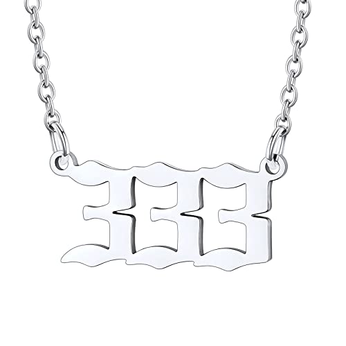 U7 Mädchen Kette mit Engelszahlen 333 Edelstahl Minimalist Engel Nummern Anhänger Halskette Glücklich Kettenanhänger Angel Number Pendant Necklace Numerologie Schlüsselbeinkette Schmuck für Weihnacht von U7