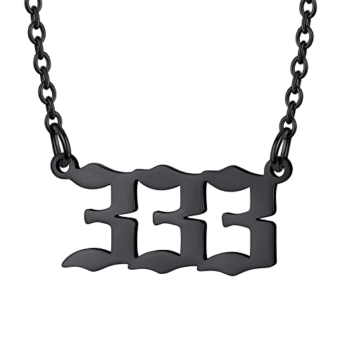 U7 Mädchen Schwarz Kette mit Engelszahlen 333 Edelstahl Minimalist Engel Nummern Anhänger Halskette Glücklich Angel Number Pendant Necklace Numerologie Schlüsselbeinkette Schmuck für Weihnacht von U7