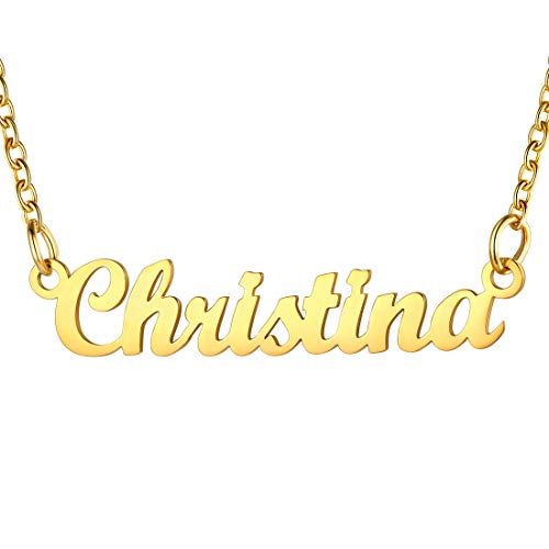 U7 Damen Mädchen Namenskette Christina 18k vergoldet Schlüsselbeinkette mit Buchstaben 45+5cm 1,5mm Collier einzigartiger Schmuck Accessoire für Freundin Ehefrau Geliebte von U7