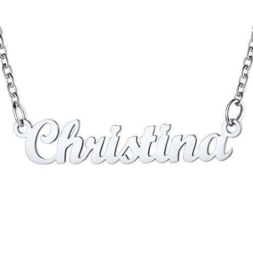 U7 Damen Mädchen Namenskette Christina Edelstahl Schlüsselbeinkette mit Buchstaben 45+5cm 1,5mm Collier einzigartiger Schmuck Accessoire für Freundin Ehefrau Geliebte von U7