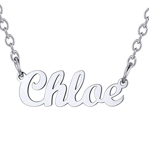 U7 Damen Mädchen Namenskette Edelstahl Schlüsselbeinkette mit Schreibschrift Buchstaben Chloe Collier 45+5cm Rolokette Modeschmuck Accessoire für Freundin Ehefrau von U7