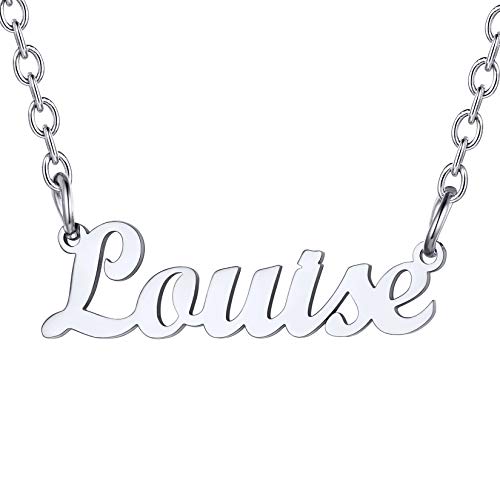 U7 Damen Mädchen Namenskette Edelstahl Schlüsselbeinkette mit Schreibschrift Buchstaben Louise Collier 45+5cm Rolokette Modeschmuck Accessoire für Freundin Ehefrau von U7