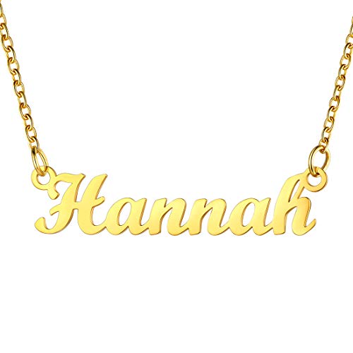 U7 Damen Mädchen Namenskette Hannah 18k vergoldet Schlüsselbeinkette mit Buchstaben 45+5cm 1,5mm Collier einzigartiger Schmuck Accessoire für Freundin Ehefrau Geliebte von U7