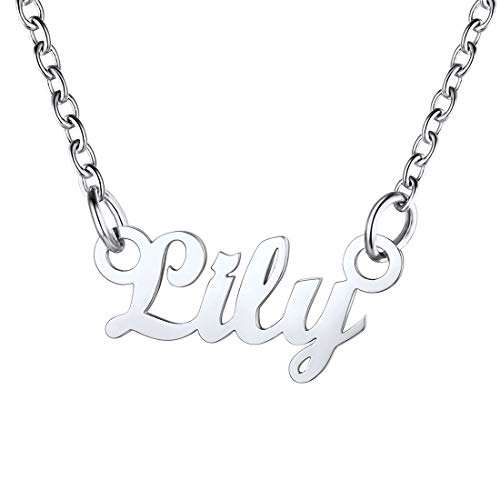 U7 Damen Mädchen Namenskette Lily Edelstahl Schlüsselbeinkette mit Buchstaben 45+5cm 1,5mm Collier einzigartiger Schmuck Accessoire für Freundin Ehefrau Geliebte von U7