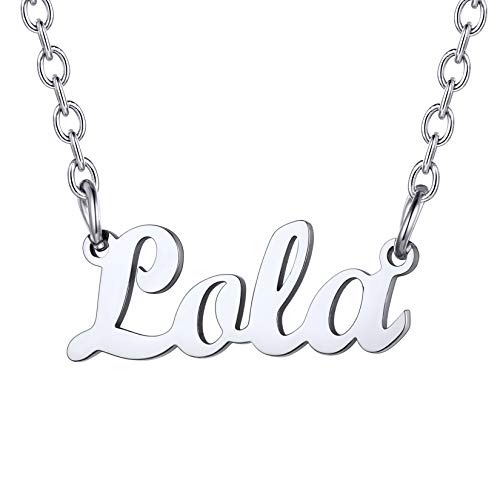 U7 Damen Mädchen Namenskette Lola Edelstahl Schlüsselbeinkette mit Buchstaben 45+5cm 1,5mm Collier einzigartiger Schmuck Accessoire für Freundin Ehefrau Geliebte von U7