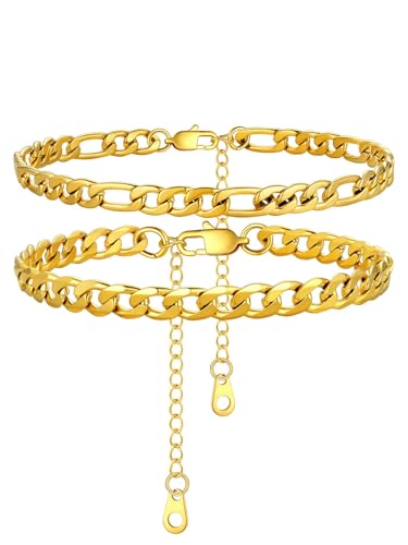 U7 Damen Mehrlagige Fußkettchen Gold Fusskette Set Mädchen Sommer Strand Fußschmuck Knöchel Armband Fußkette Fußband Figarokette Panzerkette Barfuß Personalisiert Modeschmuck für Freundin von U7