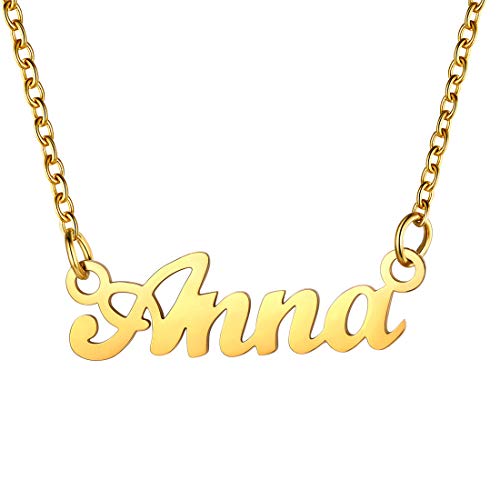 U7 Damen Namenskette 18k vergoldet Halskette mit Name Anna 45+5cm Schlüsselbein Kette einzigartige Kurze Kette Modeschmuck Accessoire für BFF Geburtstag Weihnachten von U7