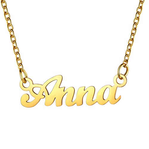 U7 Damen Namenskette 18k vergoldet Halskette mit Name Anna 45+5cm Schlüsselbein Kette einzigartige kurze Kette Modeschmuck Accessoire für BFF Geburtstag Weihnachten von U7