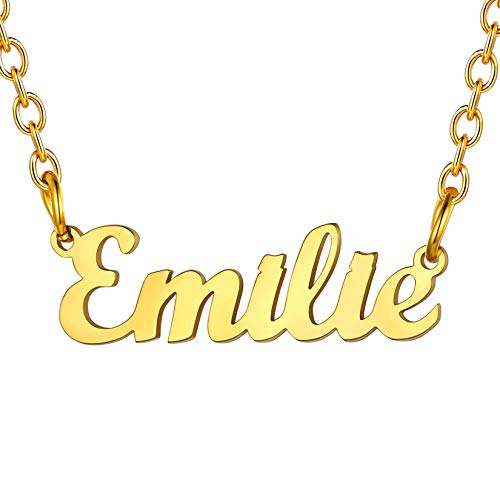 U7 Damen Namenskette 18k vergoldet Halskette mit Name Emilie 45+5cm Schlüsselbein Kette einzigartige Kurze Kette Modeschmuck Accessoire für BFF Geburtstag Weihnachten von U7