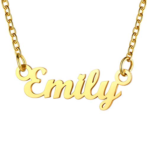 U7 Damen Namenskette 18k vergoldet Halskette mit Name Emily 45+5cm Schlüsselbein Kette einzigartige Kurze Kette Modeschmuck Accessoire für BFF Geburtstag Weihnachten von U7