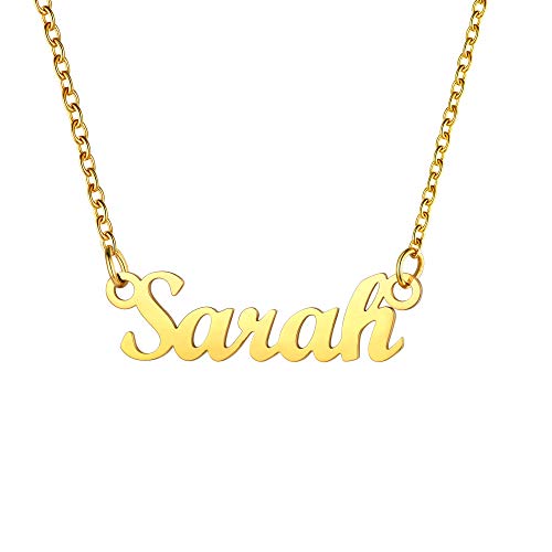 U7 Damen Namenskette 18k vergoldet Halskette mit Name Sarah 45+5cm Schlüsselbein Kette einzigartige Kurze Kette Modeschmuck Accessoire für BFF Geburtstag Weihnachten von U7