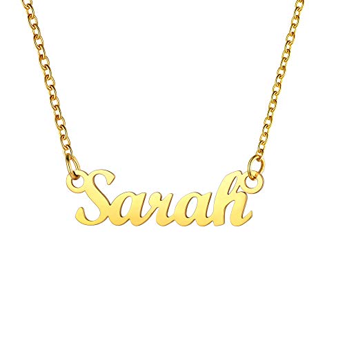 U7 Damen Namenskette 18k vergoldet Halskette mit Name Sarah 45+5cm Schlüsselbein Kette einzigartige kurze Kette Modeschmuck Accessoire für BFF Geburtstag Weihnachten von U7