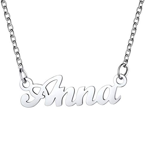 U7 Damen Namenskette Edelstahl Halskette mit Name Anna 45+5cm Schlüsselbein Kette einzigartige Kurze Kette Modeschmuck Accessoire für BFF Geburtstag Weihnachten von U7