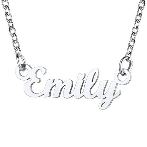 U7 Damen Namenskette Edelstahl Halskette mit Name Emily 45+5cm Schlüsselbein Kette einzigartige kurze Kette Modeschmuck Accessoire für BFF Geburtstag Weihnachten von U7
