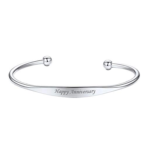 U7 Damen Offener Armreif Edelstahl Armspange mit Kugel am Ende Schicker Frauen personalisiert ID-Armband Name Texte Gravur Armschmuck Accessoire für Muttertag Valentinstag von U7