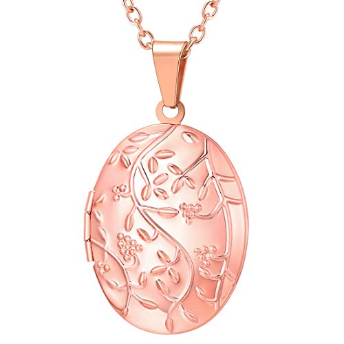 U7 Damen Oval Medaillon Custom Retro Blumen Zweig Medaillon zum Öffnen für Bilder Foto Rosegold Halskette Anhänger Amulett Souvenir Freundschaftskette Kettenanhänger Mode Schmuck für Vatertag von U7