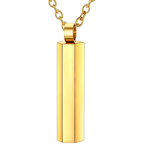 U7 Damen Stäbchen Collier 18k vergoldet 3D Sechskant Stab Hexagonal Bar Anhänger mit 55cm Rolokette Minimalistische Halskette Modeschmuck Accessoire für Weihnachten Geburtstag von U7