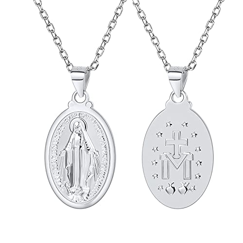 U7 Anhänger Halskette Heilig Jungfrau Maria Wundertätige Medaille mit Sterlingsilber 925 Rolokette Religöser Schmuck Geschenk für Weihnachten von U7