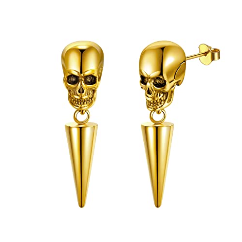 U7 Damen Totenkopf Ohrringe für Männer Frauen Gotik Punk Totenschädel Ohrstecker 18k vergoldet Ohr Piercing Modeschmuck Accessoire für Biker Rocker 08: Gold von U7