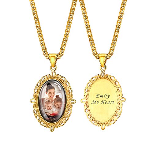 U7 Damen Vintage Oval Medaille Collier 18k vergoldet personalisiert Anhänger Halskette DIY Foto Kette mit Gravur Frauen Mädchen Modeschmuck Accessoire einzigartiges Souvenir Andenken von U7