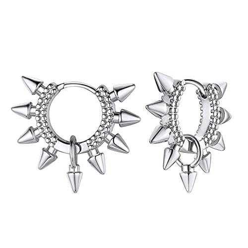 U7 Damen kleine Creolen mit Spike Nieten platiniert Gotik Punk Huggie Kreolen Ohrringe Geometrische Klappcreolen Hoop Earrings Modeschmuck für Frauen von U7