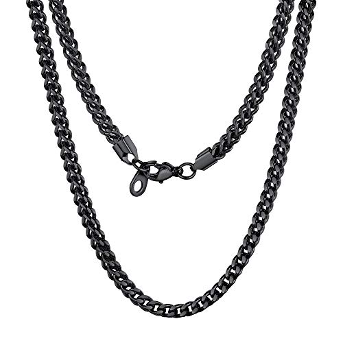 U7 Damen kurze Choker Kette schwarz Edelstahl klassische Franco Kette Halsband 3mm 36+5cm verstellbar Franco Link Panzerkette trendiger Hip-Hop Schmuck Geschenk für Mädchen von U7