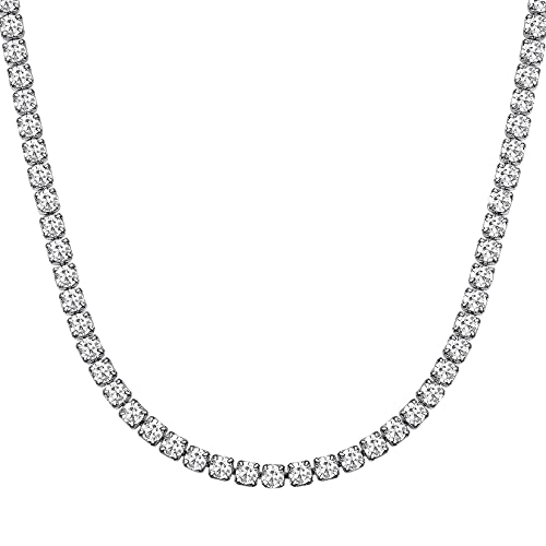 U7 Damen Kurze Halskette 46cm Tennis-Kette aus Edelstahl 3mm glänzenden Weißen Zirkonia Collier Modeschmuck Accessoire für Hochzeit Verlobung von U7