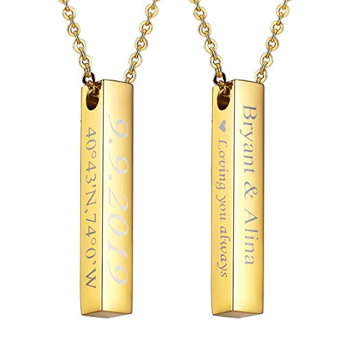 U7 Damen personalisiert Stäbchen Collier 18k vergoldet 3D Quader Stab Anhänger mit 50cm Rolokette Minimalistische Halskette Name Gravur Modeschmuck Accessoire für Party Weihnachten von U7