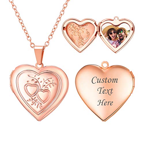 U7 Damen Collier Halskette Rosegold Doppel Herz Medaillon zum Öffnen für Foto Bilder Custom Amulett Kette Anhänger Name Text Gravur personalisiert Locket Modeschmuck für Mädchen Freundin von U7