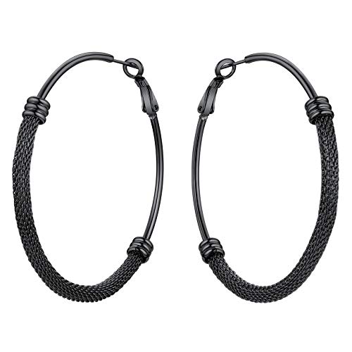 U7 Damen schwarze Creolen Ohrringe Geflechtrohr Design Runde Kreolen Edelstahl 60mm Hoop Ohrringe Hoop Earrings Ohr Schmuck Accessoire für Party tägliches Tragen von U7