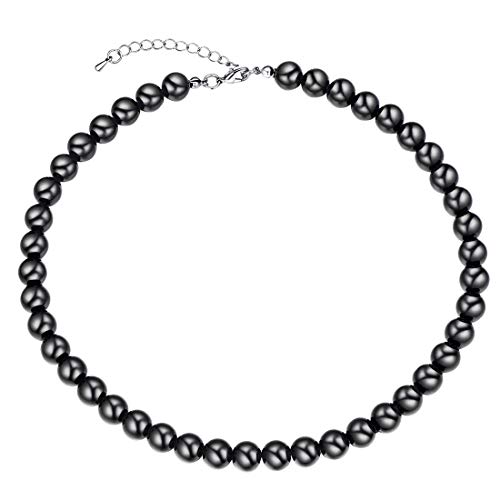 U7 Damen schwarze Perlenkette Herren Synthetischen Perlen-Choker-Kette Halskette Perlenstrang Brautkleid Beaded Chain Joker Kette deko für Frauen Mädchen Jungen Verlobung Hochzeit 01: Schwarz von U7