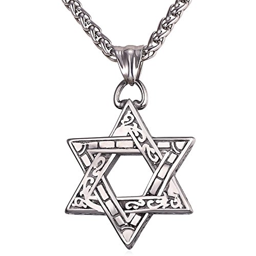 U7 Davidstern Hexagramm Anhänger Halskette Edelstahl Vintage Muster Magen David religiöser Modechmuck 3mm/55cm Weizenkette Geschenkidee für Weihnachten Geburtstag von U7