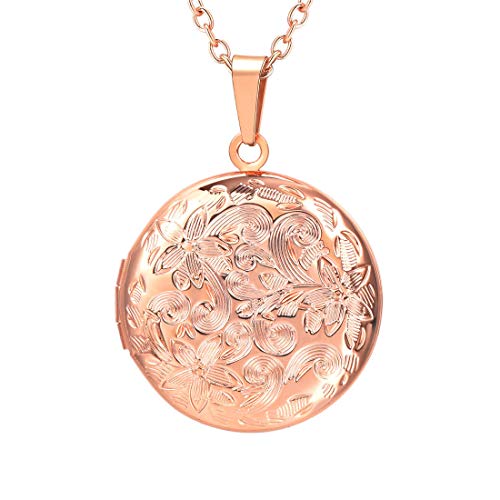 U7 Rosegold Jungen Locket Druckenmuster Medaillons für Damen Charm Rund Medaillon zum Öffnen für Bilder Foto Anhänger Halskette Amulett Souvenir Kettenanhänger Mode Personalisiert Schmuck von U7