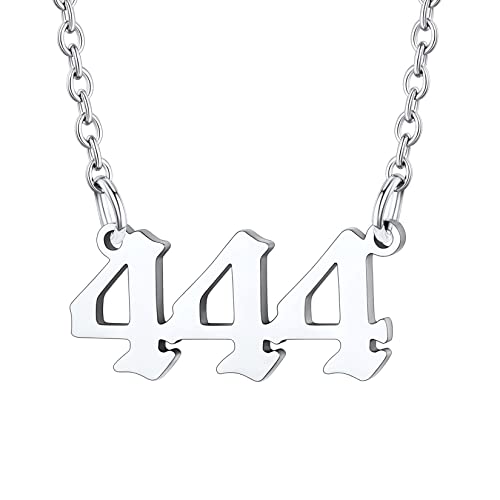 U7 Kette für Damen Engelnummern 444 Halskette Minimalist Engelszahlen Anhänger mit Rolokette Glücklich Silber Angel Number Pendant Necklace Edelstahlkette Numerologie Modeschmuck für Valentinstag von U7