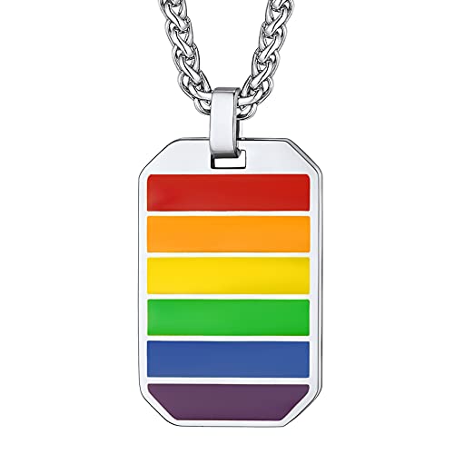 U7 Edelstahl Gay & Lesbian Pride Anhänger Halskette Achteckige Erkennungsmarke mit 55+5cm Weizenkette LGBT Modeschmuck Accessoire für Homosexuell von U7