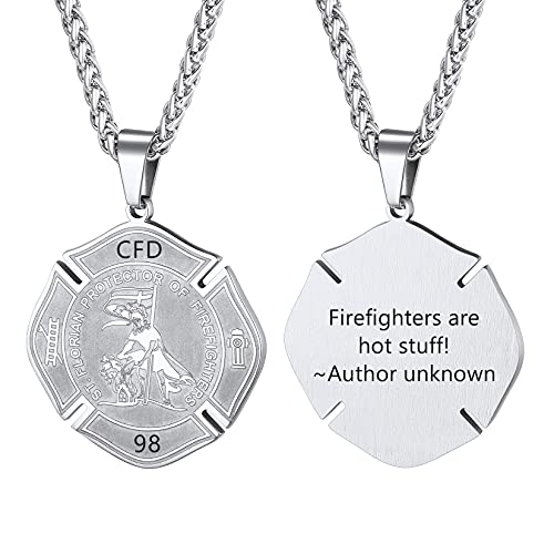 U7 Edelstahl Heiliger Florian Anhänger Halskette personalisiert St. Florian Schild mit 60cm Weizenkette Feuerwehrleute Schutz Amulett Modeschmuck für Freund Ehemann von U7